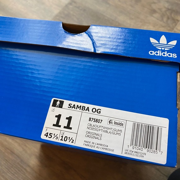 Adidas Samba OG Mens Core Black White Gum Leather Sneakers B75807 Size 11 NEW - Picture 2 of 9